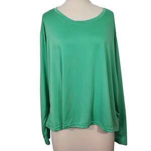Real Essentials Shirt Top Activewear Women Plus 3X Long Sleeve Stretch Green